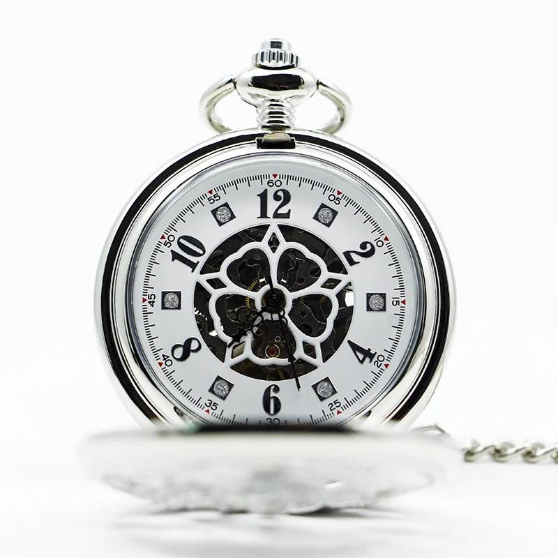Fashion Silver Mechanical Pocket Watch Hot Selling Classic Hand Wind Casual Vintage Charm Unisex Pendant with Chain Gifts