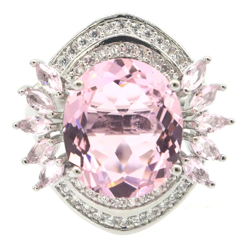 

23x22mm Highly Recommend 5.7g Pink Kunzite CZ Ladies Wedding 925 Silver Rings Eye Catching