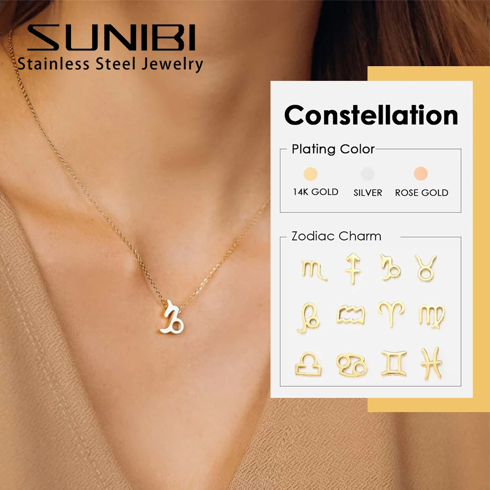 

New Stainless Steel Pendant Necklace for Women 12 Horoscope Zodiac Sign Aries 12 Constellations Necklace Jewelry Christmas Gift