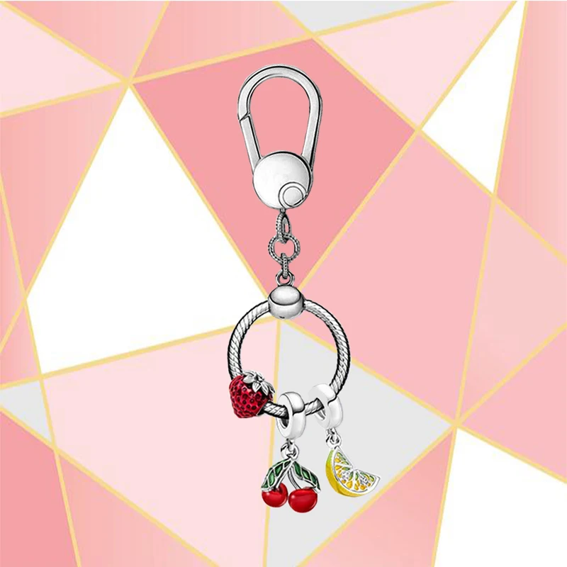 

2022 Summer Collection New 100% High Quality S925 Sterling Silver Fruit Keychain Bag Charm Women Diy Jewelry Accessories Gifts