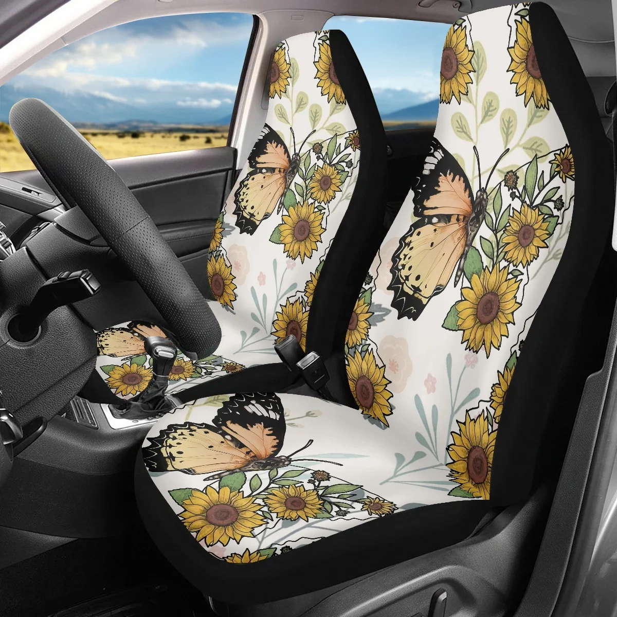 

Sunflower Daisy Butterfly 2 Pcs Car Seat Covers Set Vehicle Front Seat Protector Interior Accessories Protetors Car Mat Covers