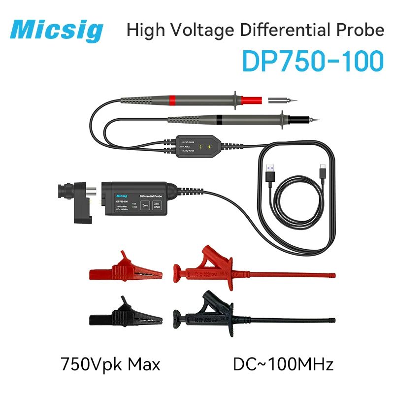Micsig осциллограф 750 В 100 МГц дифференциальный датчик высокого напряжения DP750-100