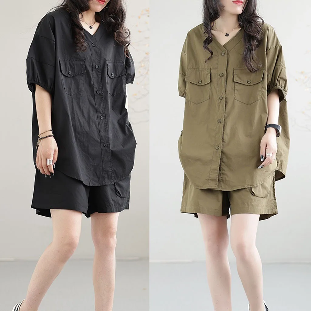 

202Fashion Personality Tooling set Women's Casual Pocket shirt two-piece casual Harajuku straight tube absorbent breathable suit