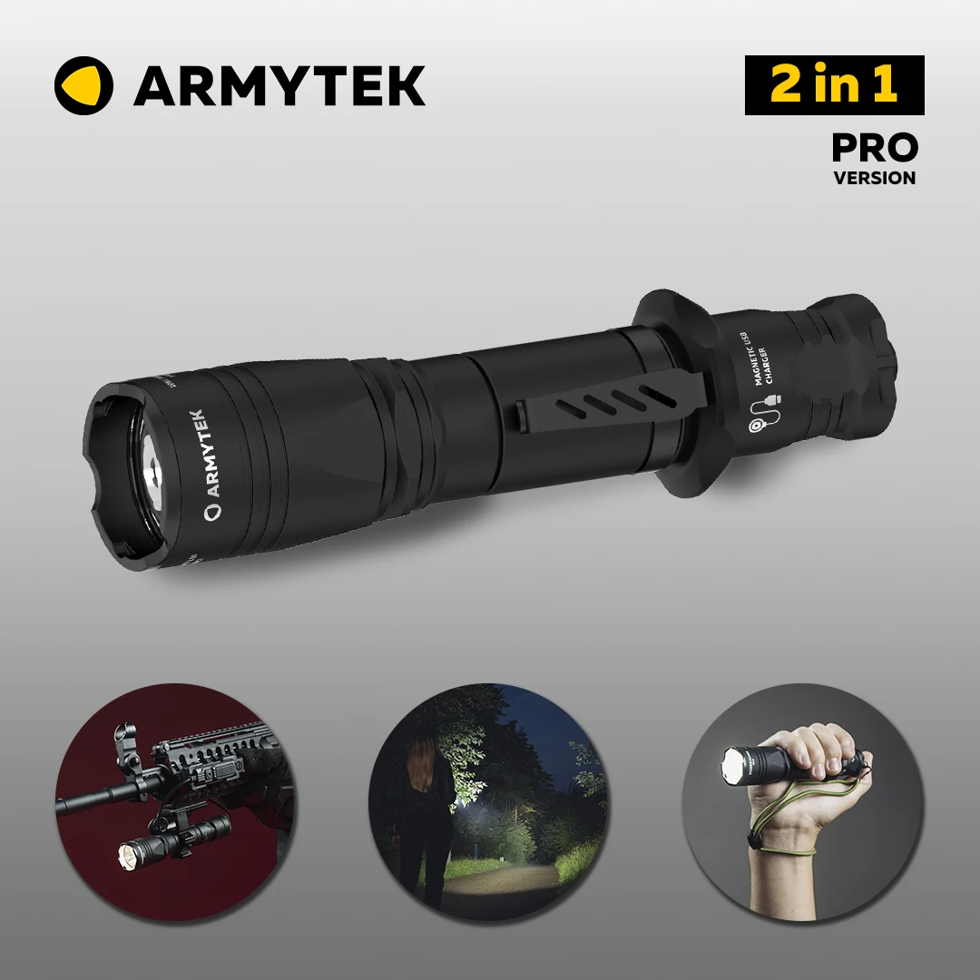 Светодиодный тактический фонарь Armytek Dobermann Pro Magnet USB (F07501C / F07501W) Перезаряжаемый + 18650 аккумулятор