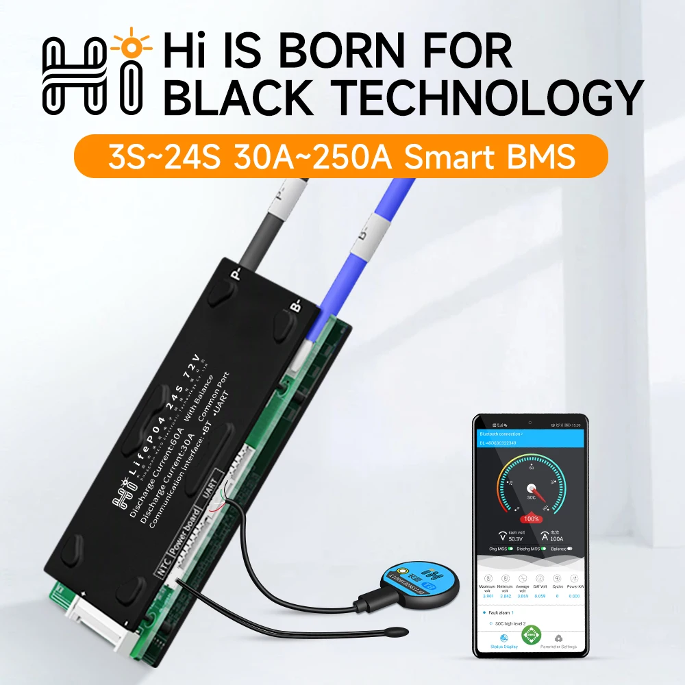 Smart BMS Lifepo4 4S 12V BMS 3S With Balancing 18650 7S 8S 10S 13S 14S 16S Battery Accessories Bluetooth App for Solar Inverter