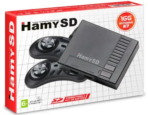 Игровая приставка 16 bit Hamy SD + 166 встроенных игр 2 геймпада (Черная) |