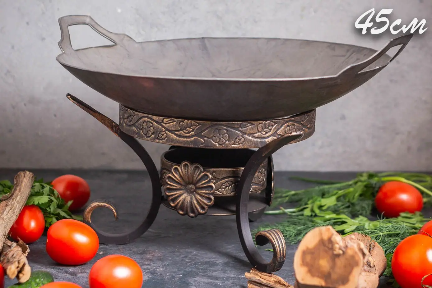 Сковорода Садж из стали 45 см с подставкой Карфаген