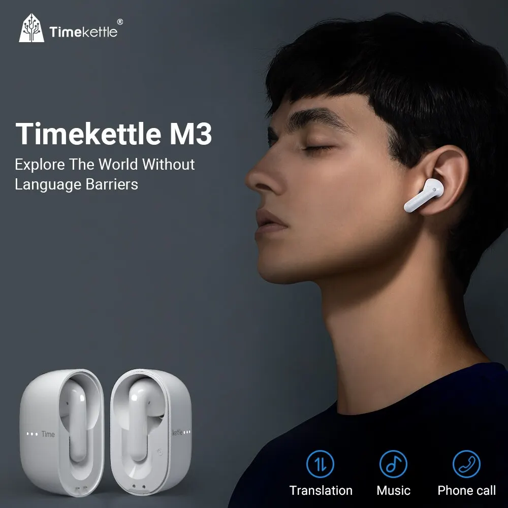 

TimeKettle M3 Language Simultaneous Translator Headset Business Interpretation BT 5.2 Earphone Travel Voice Translation Earbuds