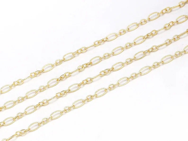 

1 Meter Textured Gold Cable Chain, Fancy Italian Chain, Flat Link Chain, Paperclip Chains, 6.3x3.6mm, Jewelry Making CG14