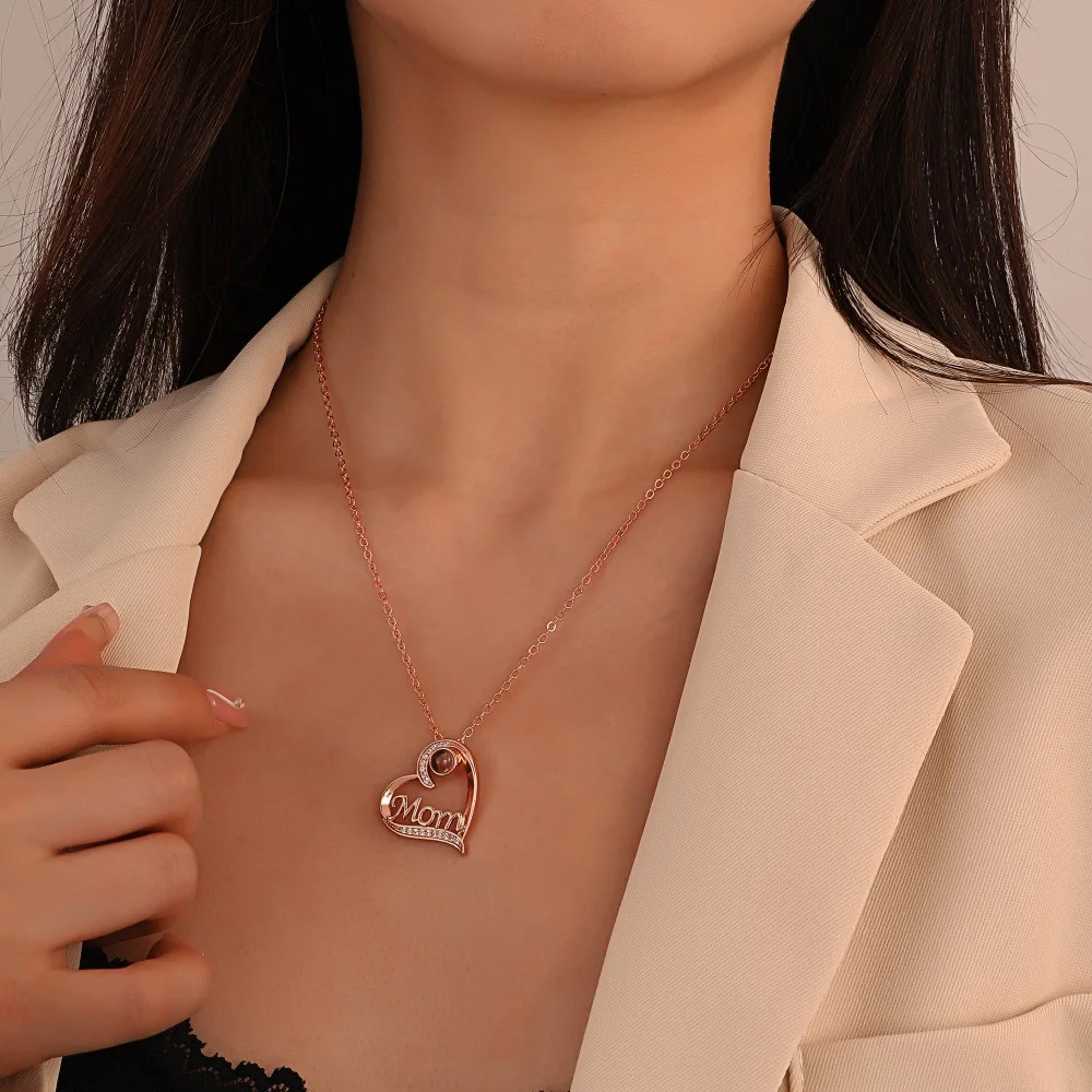 Photo Projection Custom Heart Pendant Necklace New in Personalised Birthday Valentine Gifts for Women Mum Girlfriends Jewellery