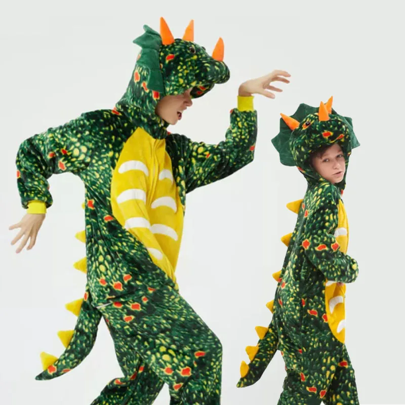

Family Kigurumi Pajamas Green Triceratops Animal Onesie Cosplay Costume Pajamas For Kids and Adults
