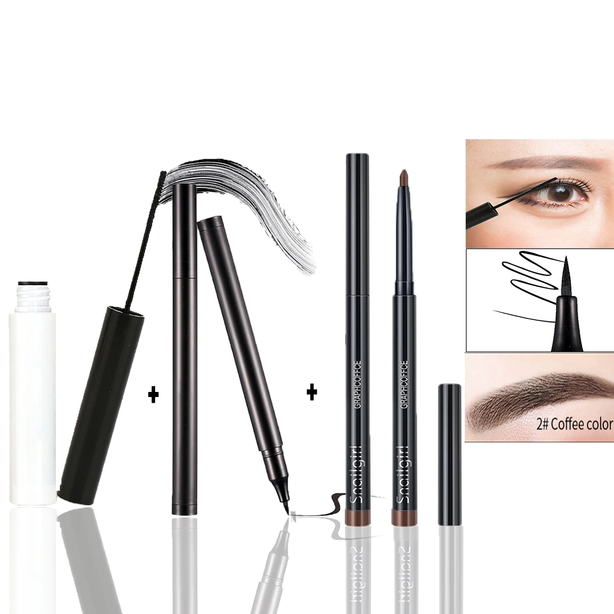 5pcs/Set Liquid Eyeliner, Eyebrow Pencil, Mascara, Waterproof, Color Changing Lip Balm for Long Lasting Makeup#SKA201