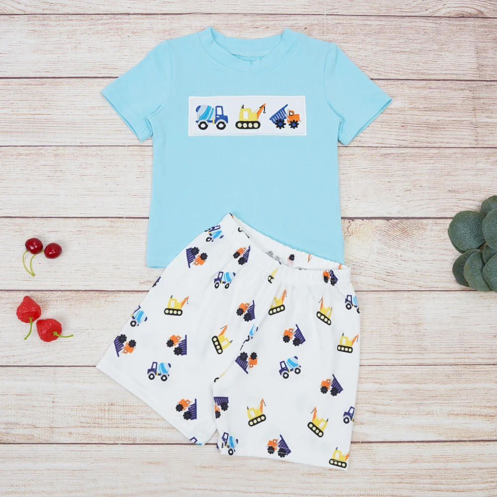 

New Arriving Baby Boys Clothes Set 2pcs Cotton Suit Car Embroidery Bodysuit Bluey T-Shirt Outfits Shorts For 1-8T Toddler Boys