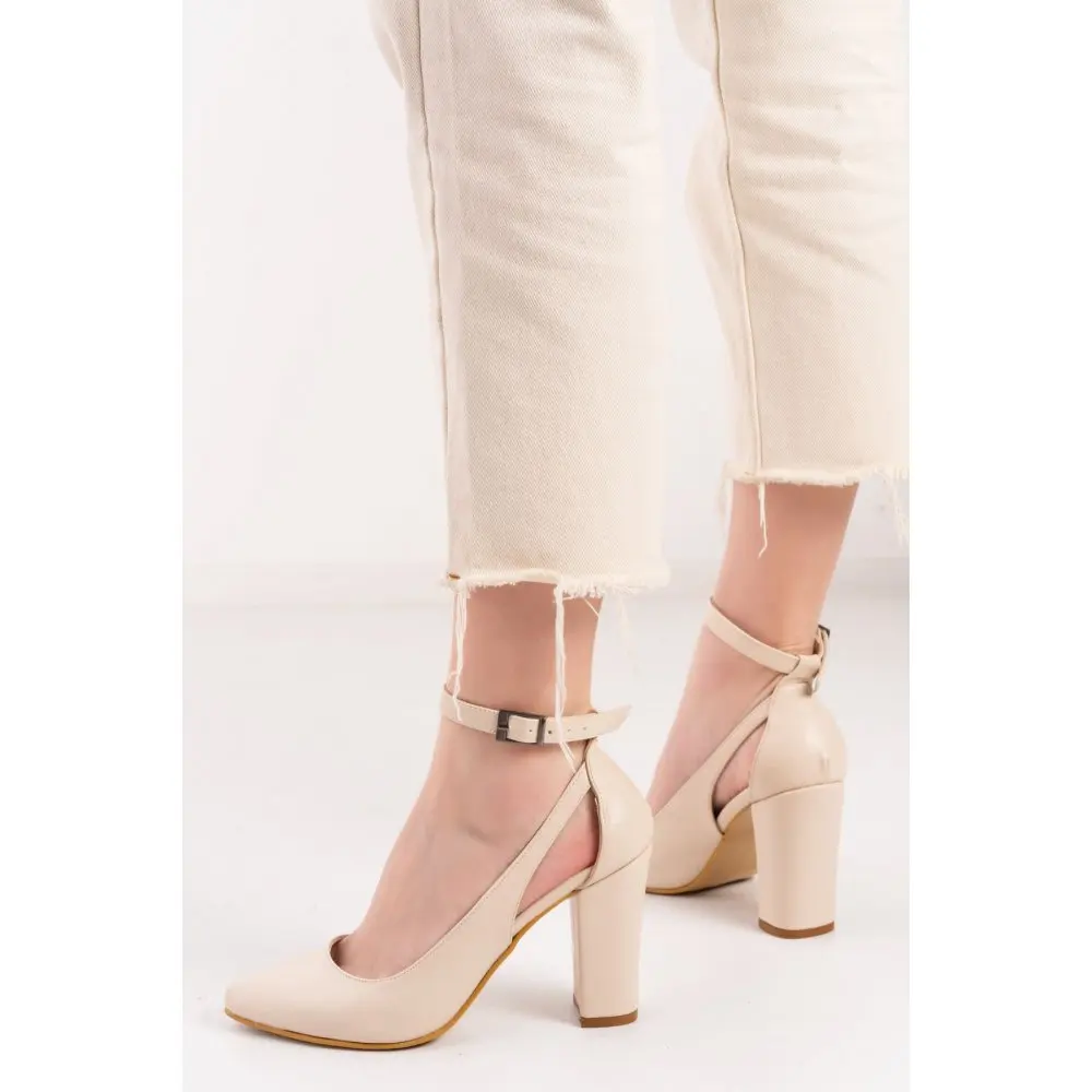

Cream Ankle Strap Heels Summer Shoes for Women 2023 Thick Heel Big Size 34-45 Block Heel Sandas for Ladies Chunky Heel
