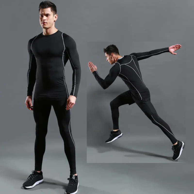 

Компрессионная рубашка, леггинсы, Мужская футболка с длинным рукавом для бега и тренировок, спортивная одежда для мышц, Мужская облегающая ...