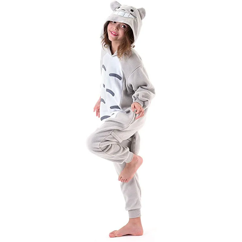 Family Kigurumi Pajamas Grey Totoro Animal Onesie Cosplay Costume Pajamas For Kids and Adults With Slippers