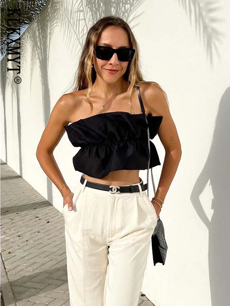 

Сексуальный женский топ KLKXMYT TRAF, топ с запахом на груди, Женский бюстье с открытой спиной, топы, женские летние топы 2022 с пышными рукавами