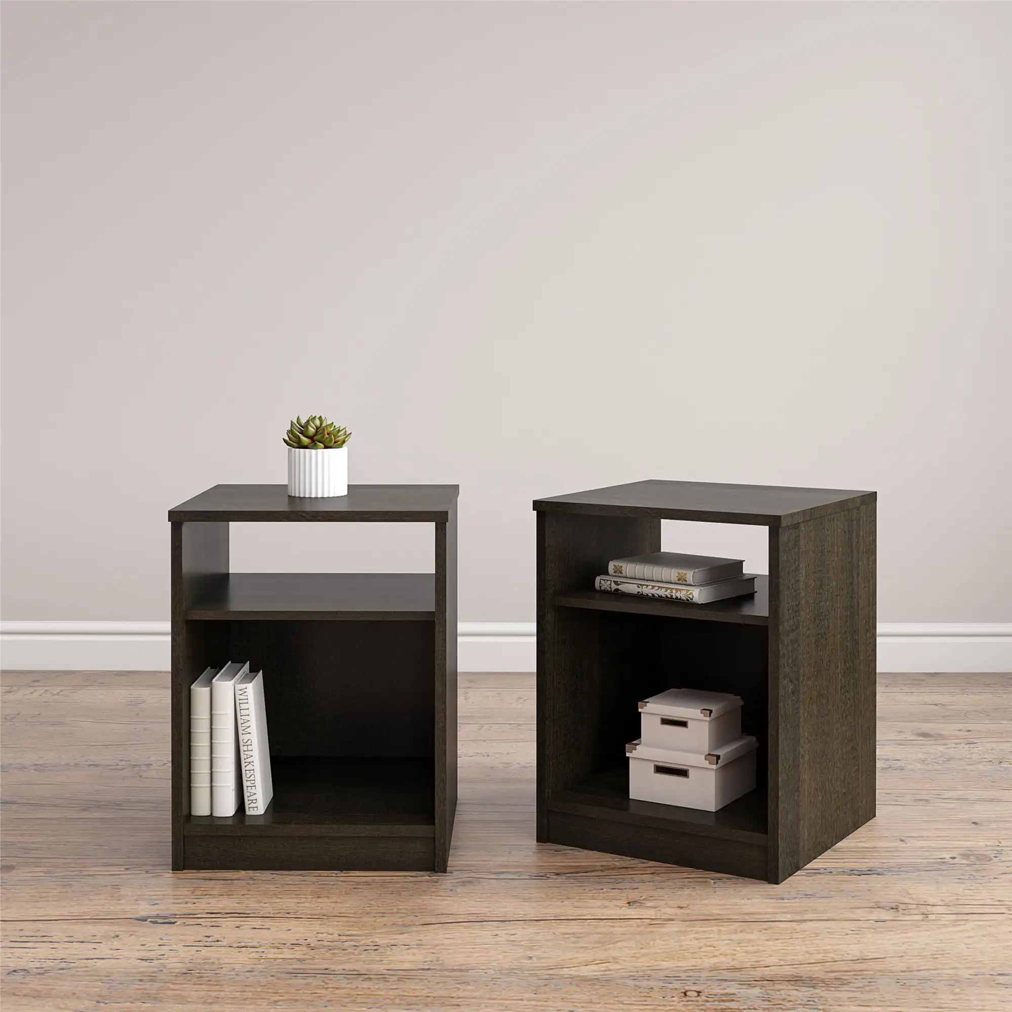 

(Set of 2) Classic Open Shelf Nightstand, Simple Bedside Table Bedroom Locker Simple Modern Storage Bedside Drawer Storage Smal
