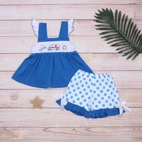 fashion baby girls clothes outfit blue strap ambulance dress white bow floral sports shorts kids 2pcs skirts suit for 1 8y