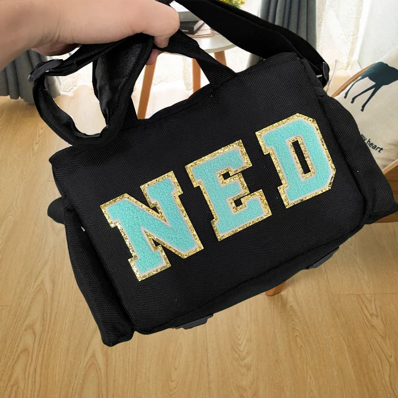 Большая 8 см английская нашивка для утюга мятно-синяя синельная башня Вышивка