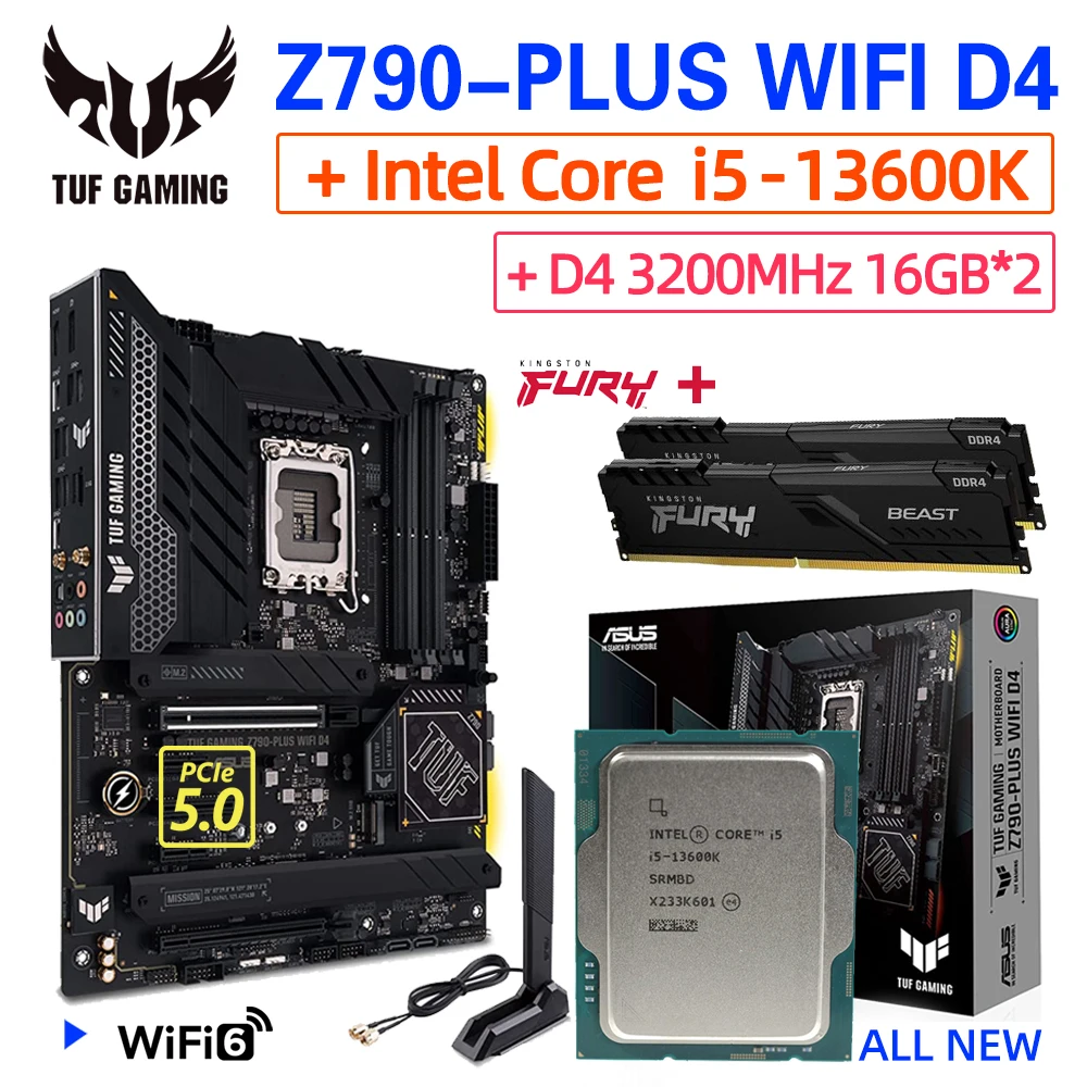 

Комплект материнской платы LGA 1700 Z790, i5 13600K + ASUS TUF GAMING Z790-PLUS WIFI D4 + DDR4 3200 МГц 32 Гб (16 Гб 2 шт.), комплект процессора Rams, плата ATX PCIe 5.0 M.2 13th Gen CPU Материнская плата Rams Combo