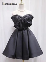 simple satin ball gown homecoming dress bow scoop cocktail party dress knee length backless prom dresses