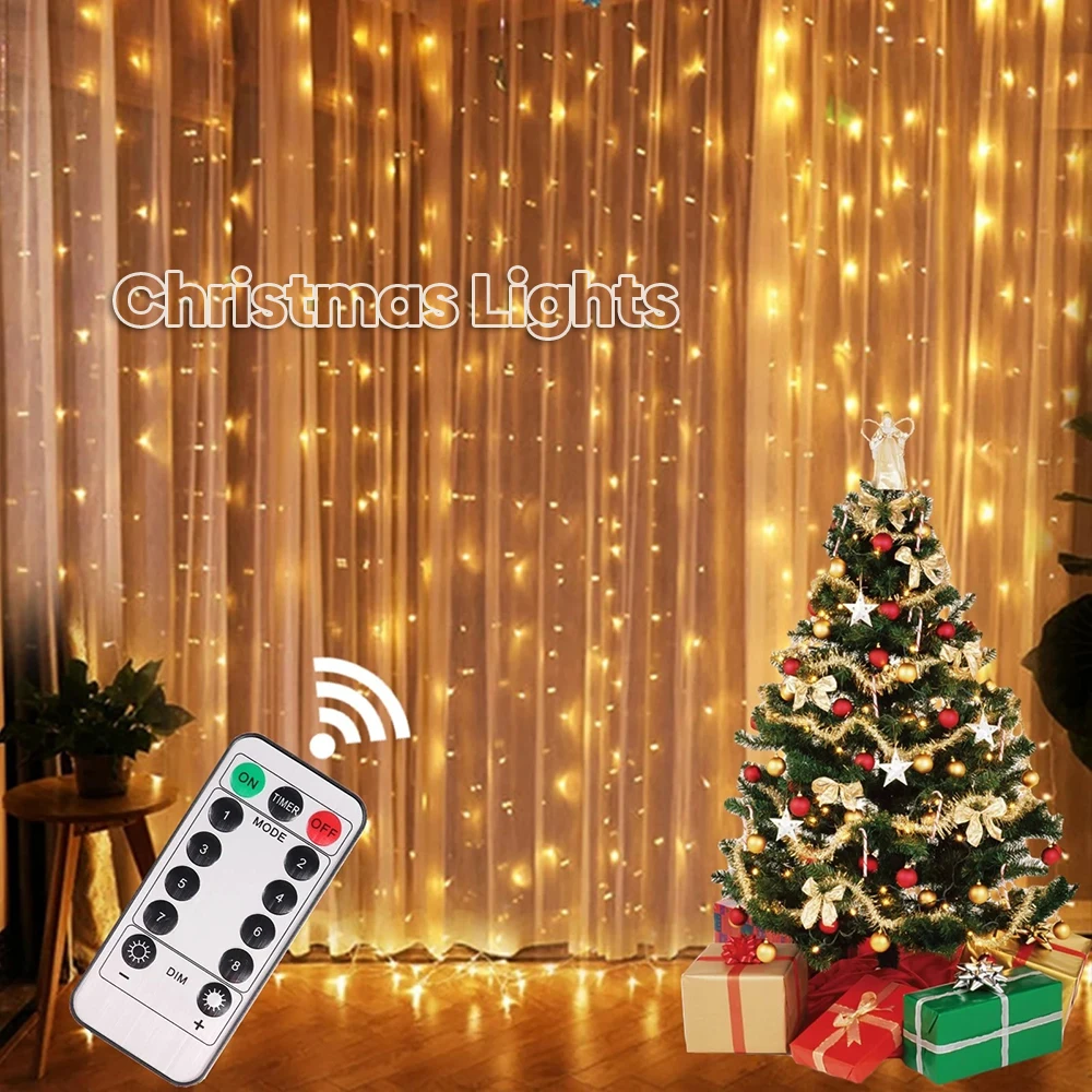 Рождественские огни, гирлянда-занавеска, фотоэлемент, рождественские подарки, новый год 2022, Декор