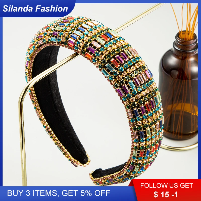 

Silanda Fashion ZA Women Hair Band Retro Wide-brimmed Rhinestone Resin Inlaid Flannel Headband Trendy Ins Hand-made Headpiece