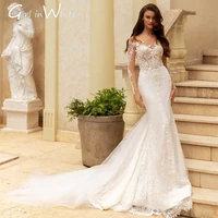 gorgeous mermaid wedding dress with luxury lace embroidery sexy long sleeves vestido de novia tulle sweep train robe de mari%c3%a9e