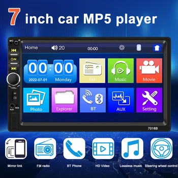 AHOUDY 2 Din Car Radio Bluetooth 7" Touch Screen Stereo FM Audio Stereo MP5 Player SD USB 7018B With / Without Camera 12V HD 1
