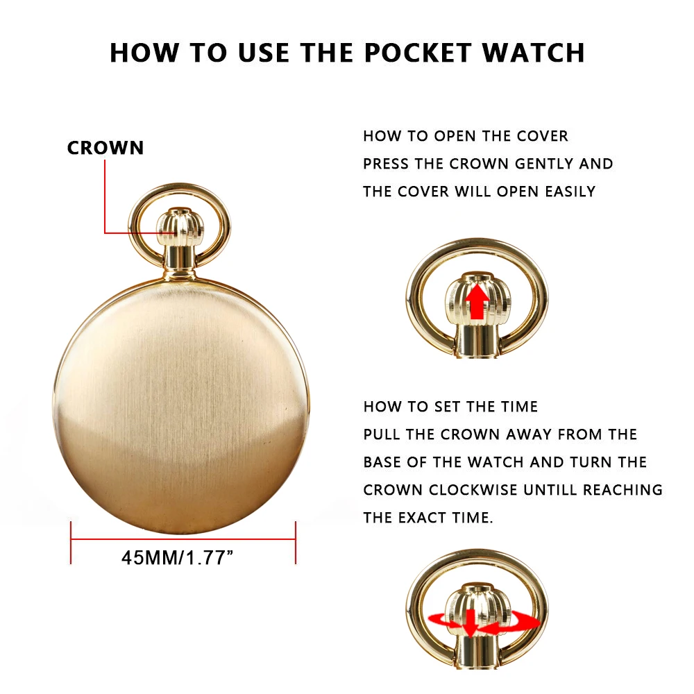 Top Luxury Gold Mechanical Pocket Watch With Box Moon Necklace  Men Ladies Birthday Anniversary Gift Box Set