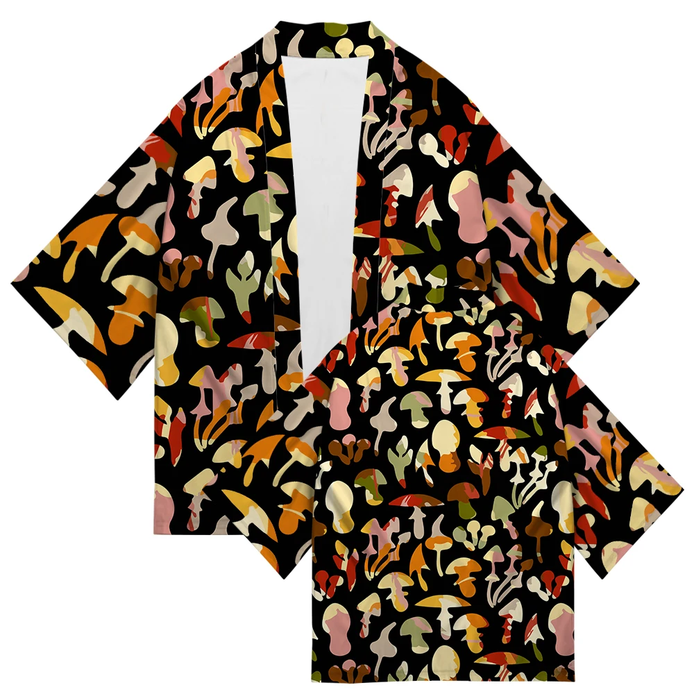 Plus Size Mushroom Print 2022 Summer Chic Loose Japanese Streetwear Cardigan Women Men Harajuku Kimono Cosplay Top Shirts Yukata