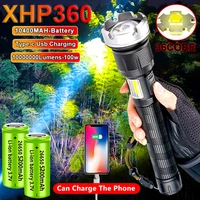 2022 xhp360 high power led flashlights usb rechargeable tactical 5000000lumen 7modes torch waterproof camping 28650 flashlight
