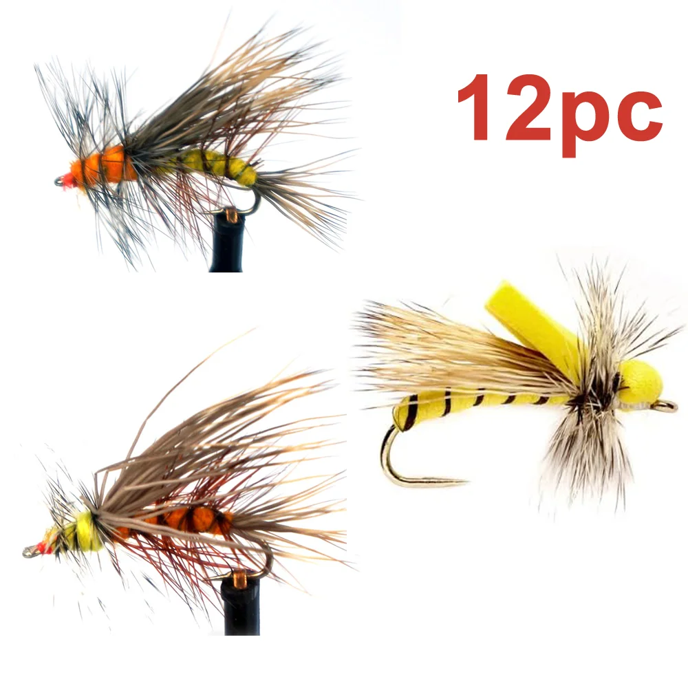

Aventik 12pcs Fly Fishing Flies Stone Flies Dry Flies Waterproof Fishing Lures Flexible Nymph Hair Wing Fly Baits Insect