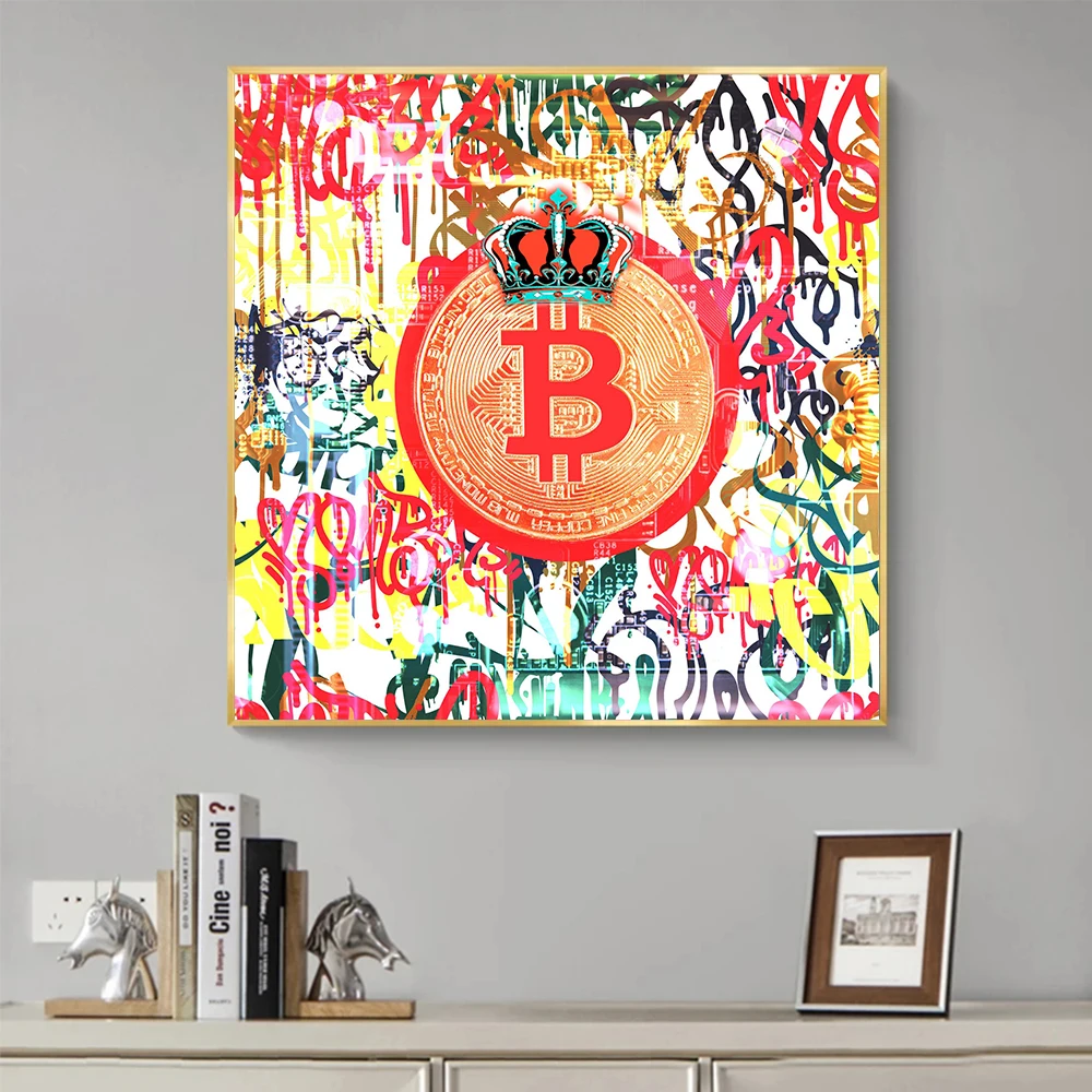 

Bitcoin Crypto Graffiti Art Canvas Painting Abstract Posters Prints Wall Art Modern For Living Room Home Decoration Frameless
