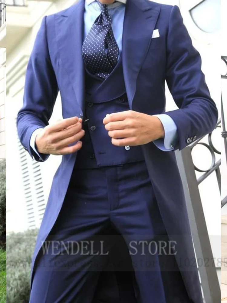 

Men's Suit Three-piece Long Tuxedo Gentleman Slim Formal Jacket + Vest + Pants Wedding Banquet terno masculino completo