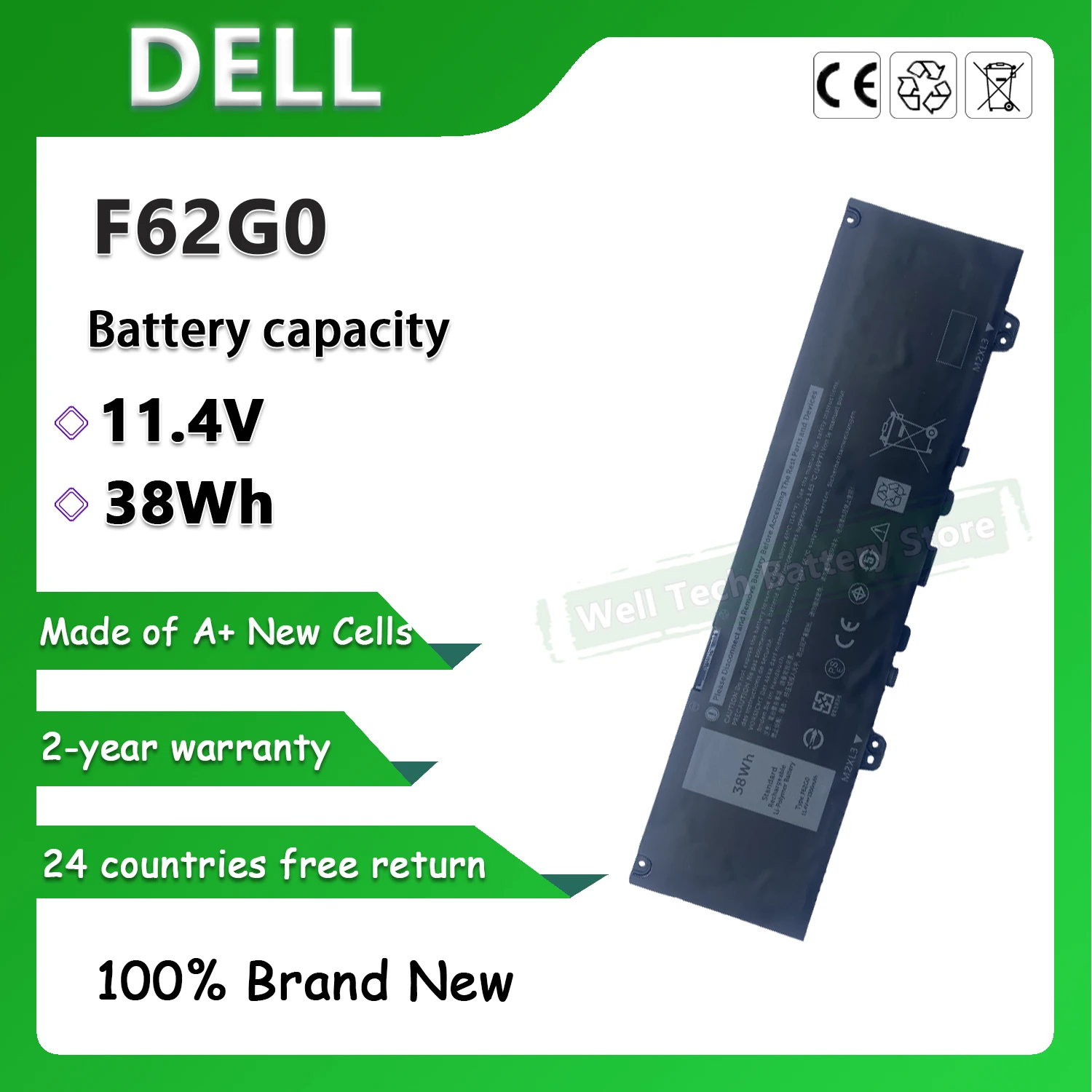 3 ячеек F62G0 Аккумулятор для ноутбука DELL Inspiron 7373 Vostro 5370