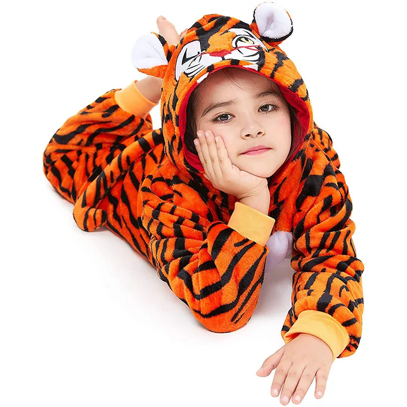 Family Kigurumi Pajamas Brown Tiger Animal Onesie Cosplay Costume Pajamas For Kids and Adults