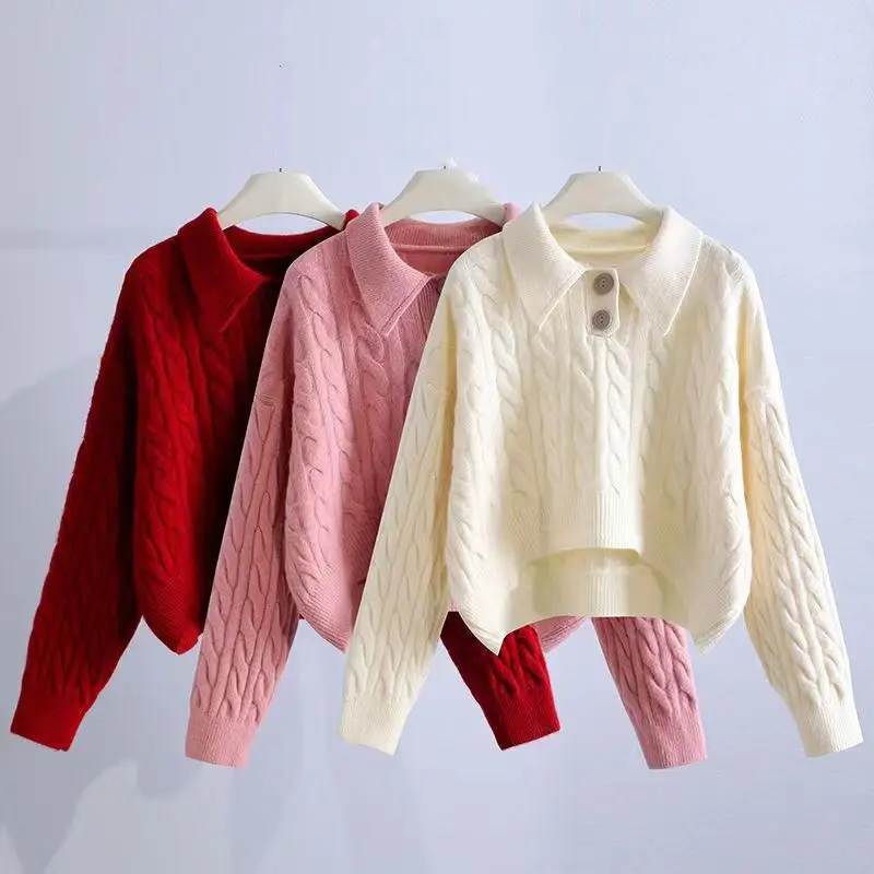 Женский Винтажный Вязаный Свитер Свободный Пуловер С Французским Лацканом Осень