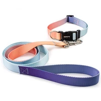 gradient nylon pet dog collar nylon leash adjustable cat collar pug pomeranian beagle neck harness traction rope set accessories