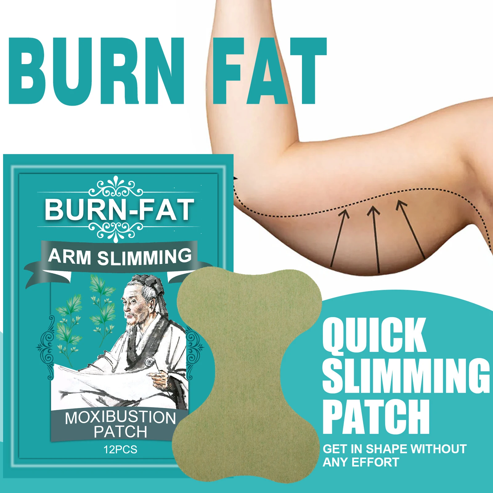 

12PCS Arm Slimming Patch Thin Arm Moxibustion Paste Weight Loss Stickers Hot Compress Burn Fat Slimming Down Arm Patches Product