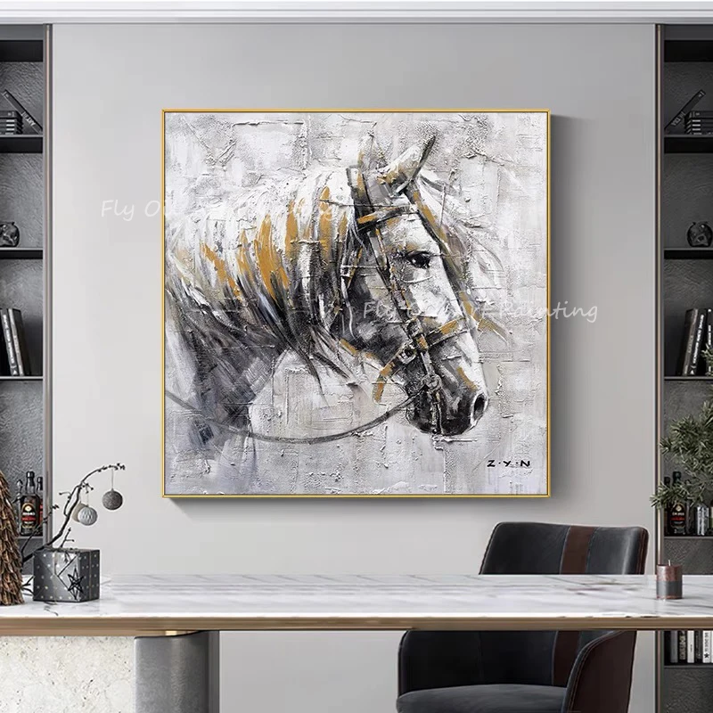 Картина с изображением лошади и лица ручной работы 100% настенный плакат животными