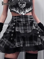 insgoth plaid lace trim jk skirt gothic fairy grunge harajuku style korean fashion cake mini skirt retro street party club skirt