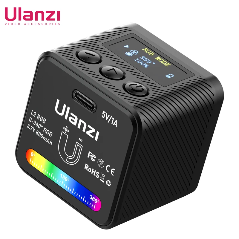 Ulanzi L2 RGB Mini COB Video Camera Light Dimmable 360° Full Color Light with Diffuser Honeycomb Photography for DSLR Camera
