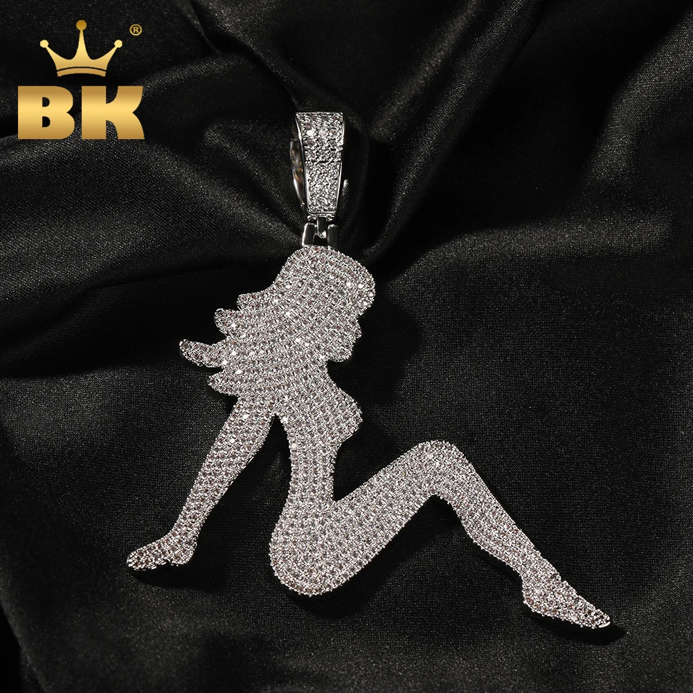 

THE BLING KING Sexy Lady Pendant Necklace Full Iced Out Cubic Zirconia Charm Tennis Necklace Fashion Hiphop Jewelry For Gift