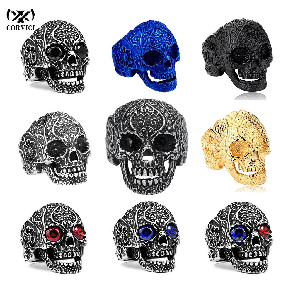 

CORVICI Brand Kapala Skull Viking Vintage Gothic Aesthetic Retro Stainless Steel Biker Accessories Jewelry Rings for Women Men