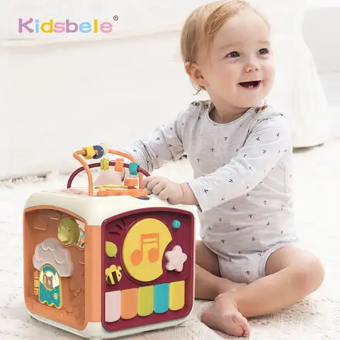 Детский Развивающий кубик 7 в 1, развивающая музыкальная игрушка для сортировки, лабиринт с бусинами и подсчетом, обучающие игрушки для дете...