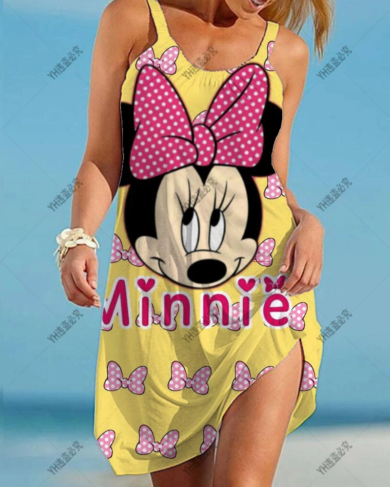 

Женское платье с 3D-принтом Минни Маус, модное летнее повседневное свободное пикантное платье без рукавов, на бретелях, с принтом Диснея