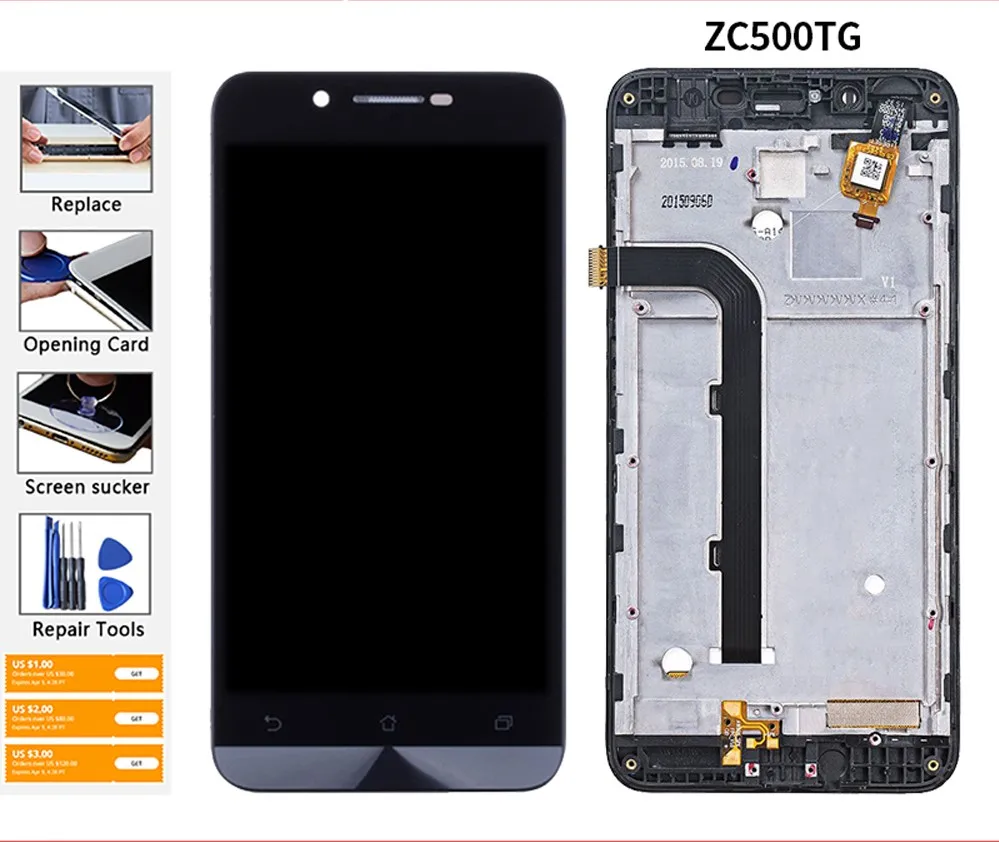 Оригинальный дисплей для ASUS Zenfone Go ZC500TG ЖК-дисплей с сенсорным экраном с рамкой для ASUS Zenfone Go z00vd ЖК-детали
