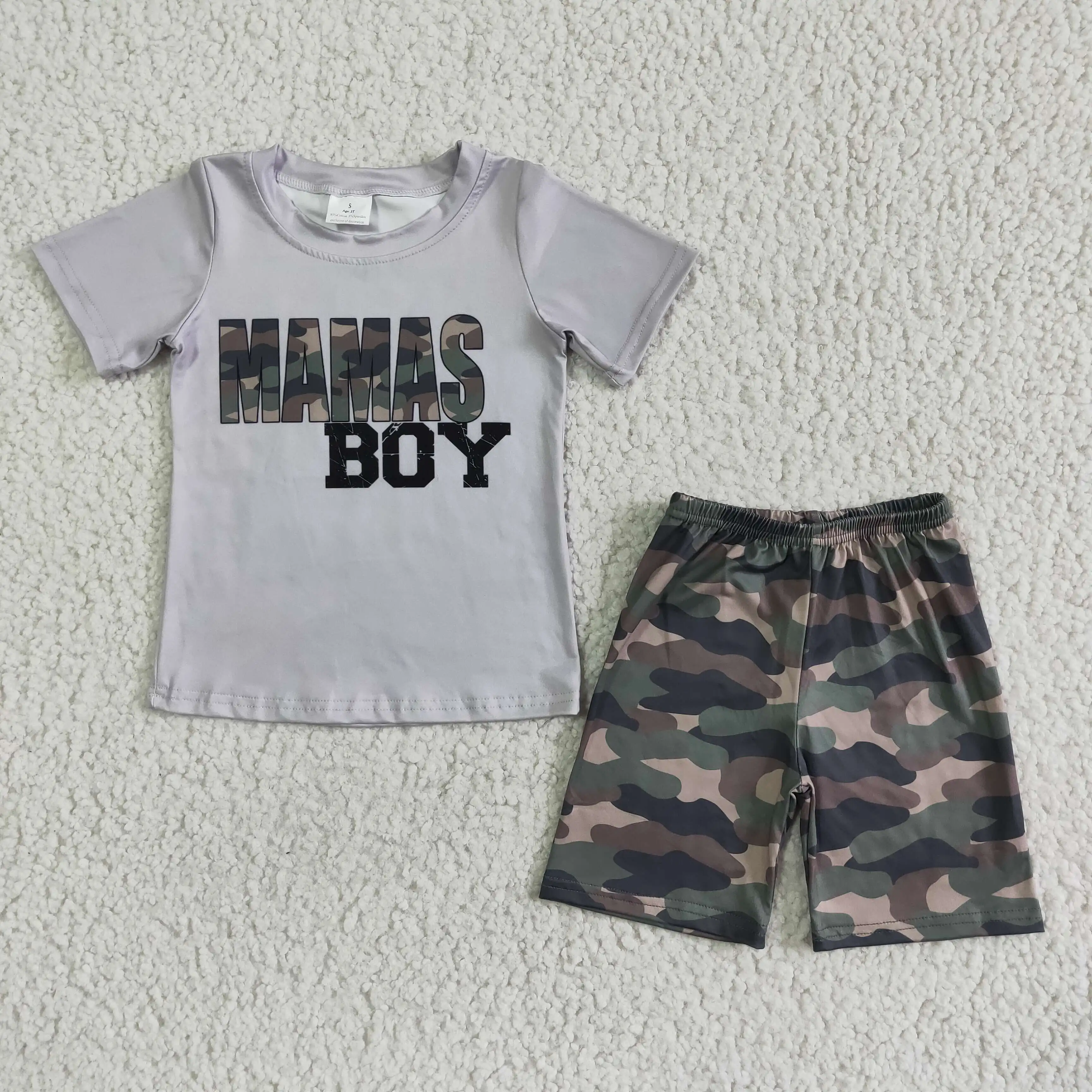 

summer cute knitted boy set short sleeve grey print top and shorts kids clothing set children clothes set